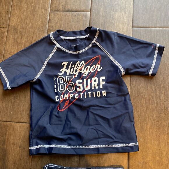 4/$20 Tommy Hilfiger boys toddler swim suit set, 18 months, shirt and trunks - Picture 2 of 4